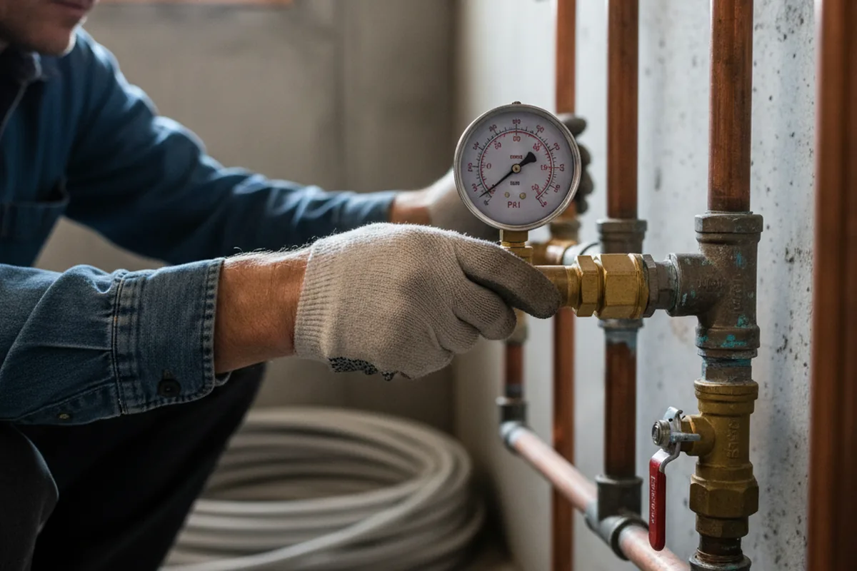 Pressure testing a repaired line during Water Line Repair in Harrells